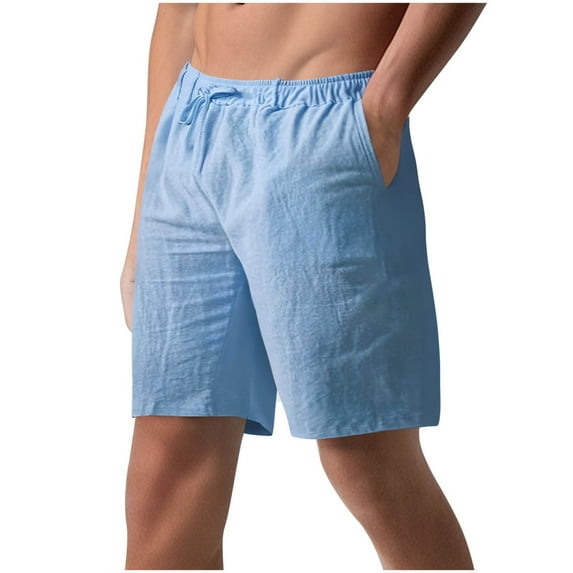 HOOMEUMY Men's Sweat Shorts Fashion Comfy Beach Shorts Outdoor Solid Color Elastic Waist Straight Sport Pants Leisure Summer (Light Blue,S)