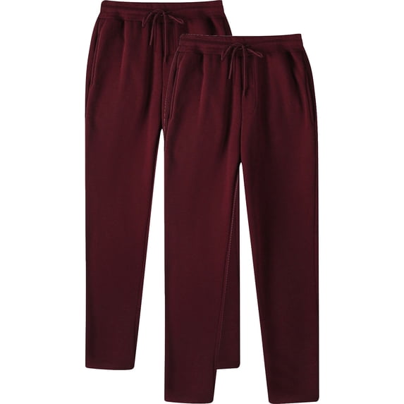 HOOMEUMY Men's Sweatpants 2 Pack Fleece Jogger Pants Comfortable Elastic Waist Drawstring Trousers for Sports Running Workout Lounge Black Large Wine M