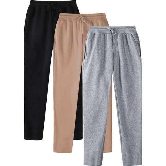 HOOMEUMY Men's Sweatpants 3 Pack Jogger Pants Elastic Waist Drawstring Trousers Loose Fit Comfy Sweatpants for Sports Running Workout Gym Khaki S