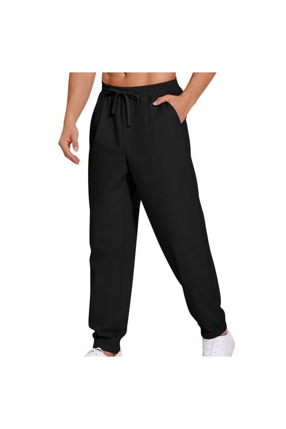 Men's Sweatpants Jogger Pants Elastic Waist Drawstring Loose Fit Comfortable Sports Trousers for Running Gym Workout Black L