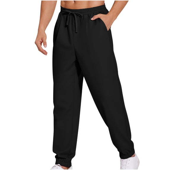 HOOMEUMY Men's Sweatpants Jogger Pants Elastic Waist Drawstring Loose Fit Comfortable Sports Trousers for Running Gym Workout Black M