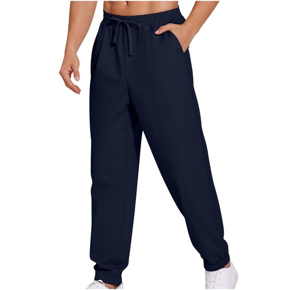 HOOMEUMY Men's Sweatpants Jogger Pants Elastic Waist Drawstring Loose Fit Comfortable Sports Trousers for Running Gym Workout Navy M