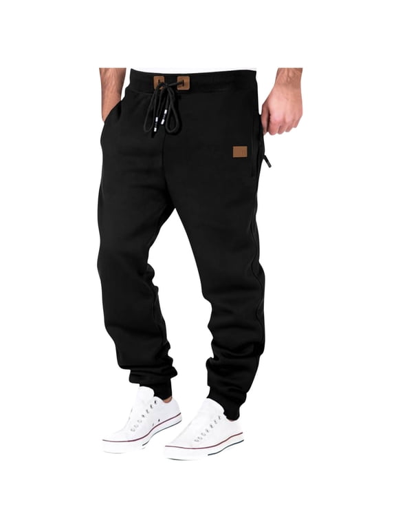 Men's Sweatpants Jogger Pants Elastic Waist Trousers Sport Pants Comfy Loose Fit Athletic Jogging Bottoms Black XL
