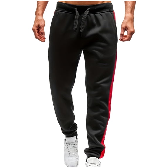 HOOMEUMY Men's Sweatpants Jogger Pants Side Stripe Elastic Waist Workout Trousers Loose Fit Comfortable Sport Pants Red L