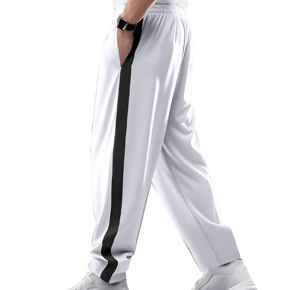HOOMEUMY Men's Sweatpants Lightweight Side Striped Sweat Pants Elastic Waist Drawstring Active Sports Workout Trousers White L