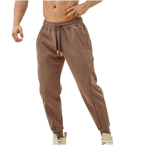 HOOMEUMY Men's Sweatpants with Pockets Drawstring Bound Feet Basic Casual Joggers Tapered Fleece Gym Workout Pants Brown XL