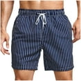 thumbnail image 1 of HOOMEUMY Men's Swim Trunks Summer Beach Shorts Quick Dry Bathing Suits with Pockets Adjustable Drawstring Waist Striped Swimsuit for Men Blue XXL, 1 of 9