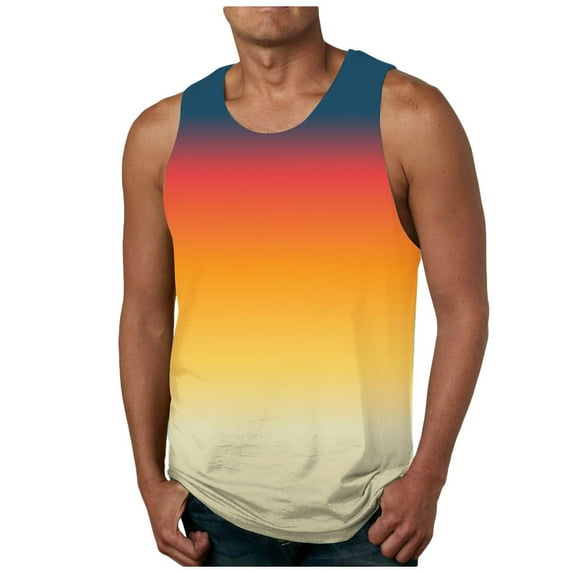 HOOMEUMY Men's Tie Dye Tank Top Summer Gradient Color Ombre Muscle Loose Fit Sleeveless Crew Neck Basic Tank Tops m_Multicolor XL