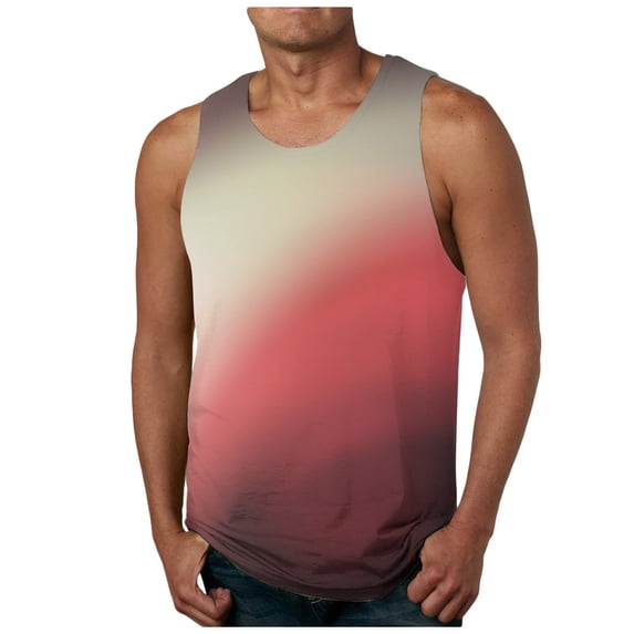 HOOMEUMY Men's Tie Dye Tank Top Summer Gradient Color Ombre Muscle Loose Fit Sleeveless Crew Neck Basic Tank Tops v_Multicolor L