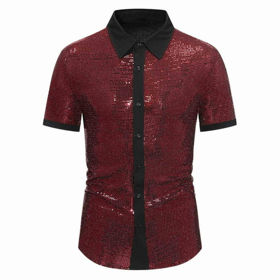 HOOMEUMY Men's Tight V-neck Shirts Turndown Collar Tops Slim Fit Flowy Dressy Casual Blouse Workout Summer Basic Short Sleeve Basic Tees 2025 Trendy Classic Solid Shirts Red M