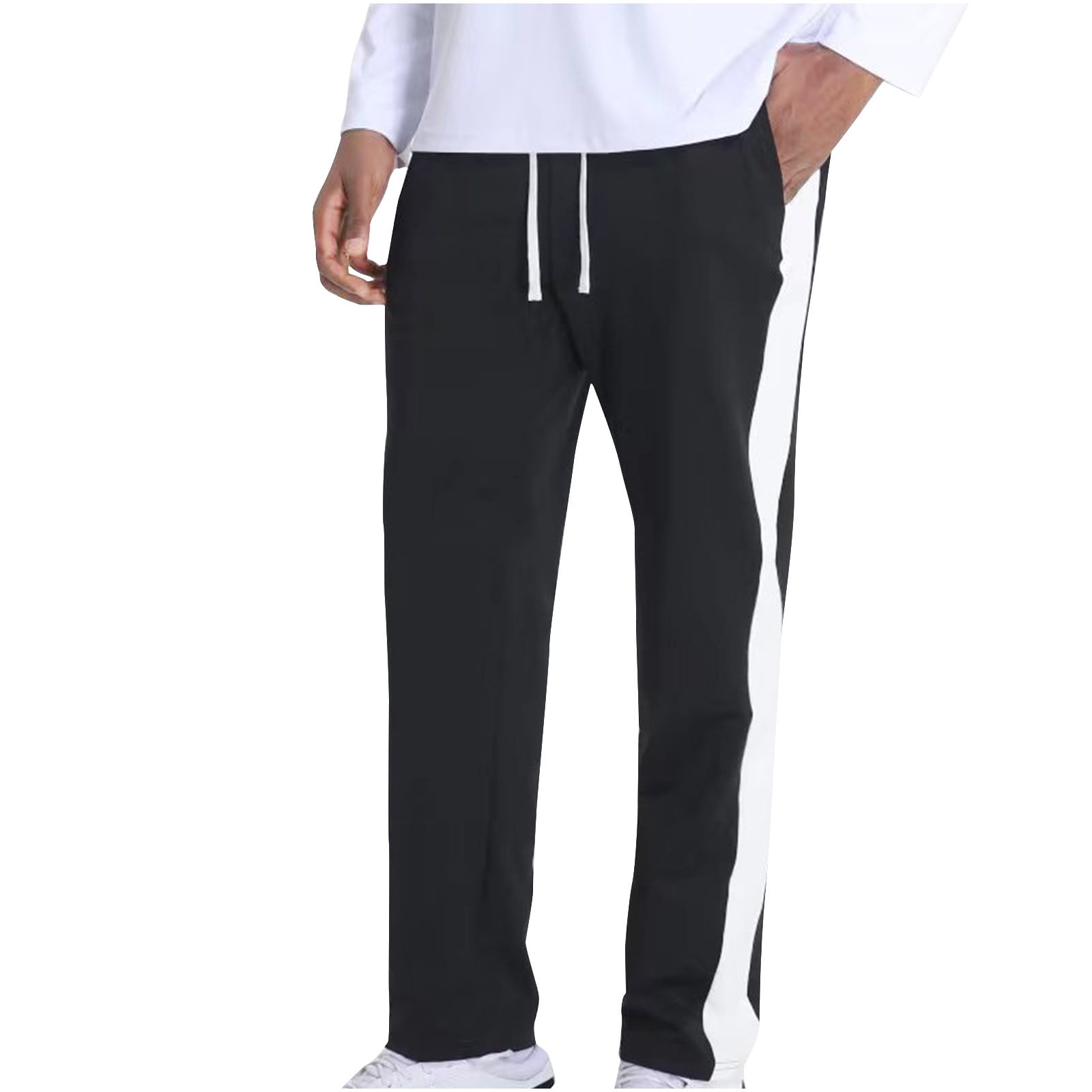 HOOMEUMY Men s Track Pants Joggers Sport Sweatpants Side Stripe Elastic Waist Comfortable Workout Trousers for Running Gym Fitness Black XXL