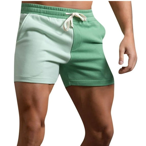 HOOMEUMY Men's Two-Tone Drawstring Elastic Waist Breathable Classic Solid Quick Dry Stretch Shorts with Pockets Green S