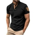 thumbnail image 1 of HOOMEUMY Men's V-Neck Button Shirts Relaxed Short Sleeve Basic Shirt Soft Casual Lightweight Solid Color Blouses (Black,M), 1 of 9