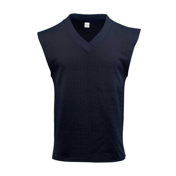 HOOMEUMY Men's V-Neck Knitted Tank Top Slim Fit Stretch Jumper Waistcoat Sleeveless Casual Solid Color Tank Tops Navy S