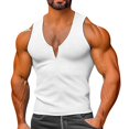 thumbnail image 1 of HOOMEUMY Men's V-Neck Sports Fitness Tank Tops Basic Shirt Lightweight Solid Color Relaxed Casual Sleeveless Soft Blouses (White,M), 1 of 5