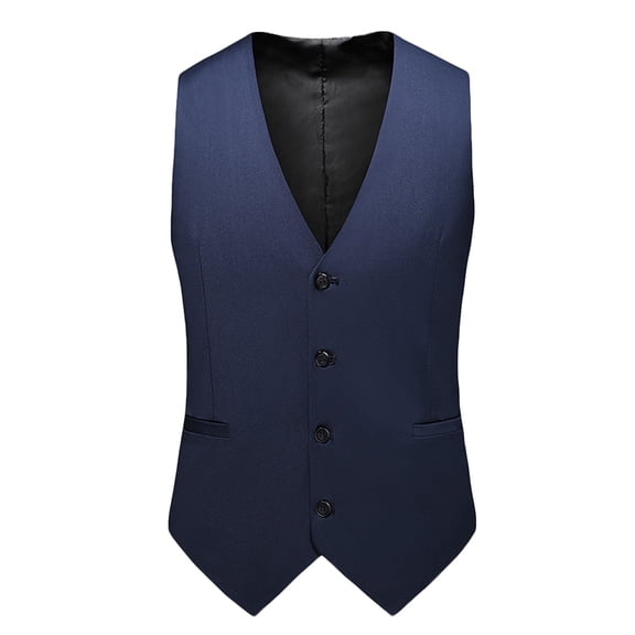 HOOMEUMY Men's V-Neck Vest Business Formal Suit Dress Vest Single-Breasted Waistcoat for Wedding Party Suit Navy XXXXL