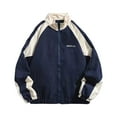 thumbnail image 1 of HOOMEUMY Men's Vintage Jackets Hip Hop Style Patchwork Windbreak Hoodless Streetwear Lightweight Jackets Bomber Jackets Navy XXL, 1 of 8