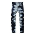 thumbnail image 1 of HOOMEUMY Men's Washed Ripped Biker Jeans Slim Fit Stretch Denim Distressed Straight Leg Jeans Streetwear Trousers Blue Black Blue XXL, 1 of 8