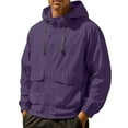 thumbnail image 1 of HOOMEUMY Men's Waterproof Windbreaker Jacket Zipper Hooded Coats Long Sleeve Casual Jackets with Pockets for Outdoor Hiking (Purple,L）, 1 of 5
