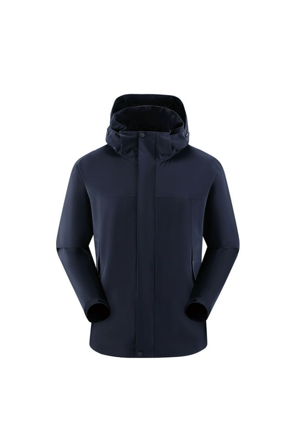 Men's Waterproof Windproof Jacket Lightweight Breathable Wear-resistant Outdoor Hiking Raincoat Hooded Navy L