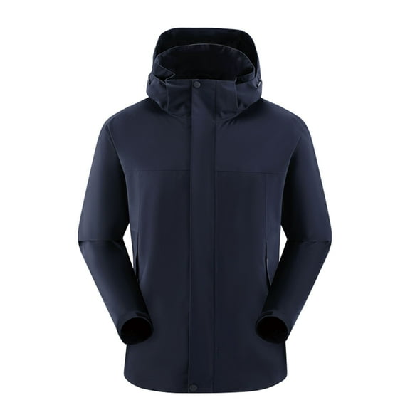 HOOMEUMY Men's Waterproof Windproof Jacket Outdoor Hiking Raincoat Lightweight Breathable Hooded Coat Sport Jacket for Camping Travel Fishing Navy M
