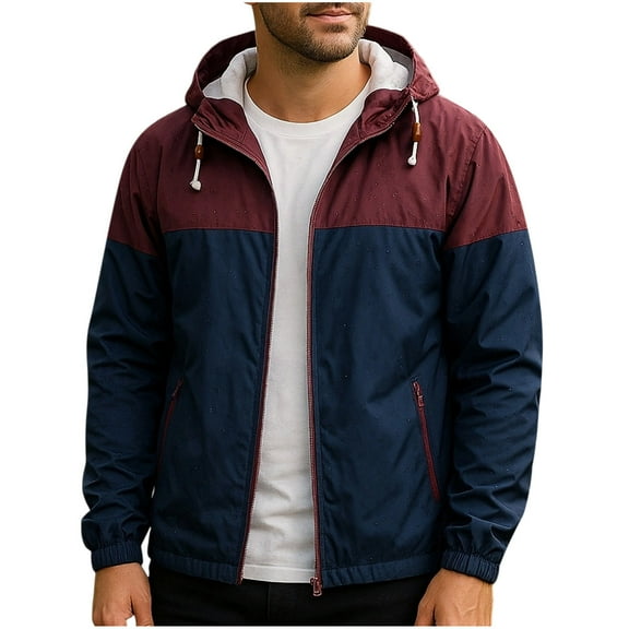 HOOMEUMY Men's Windbreaker Jackets Lightweight Comfy Wind Breakers Long Sleeve Casual Outdoor Hooded Coats (Navy,XL）
