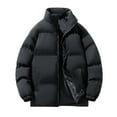 thumbnail image 1 of HOOMEUMY Men's Winter Cotton Jacket Warm Thick Padded Outwear Stand Collar Zipper Solid Color Thick Down Jacket Winter Black M, 1 of 3