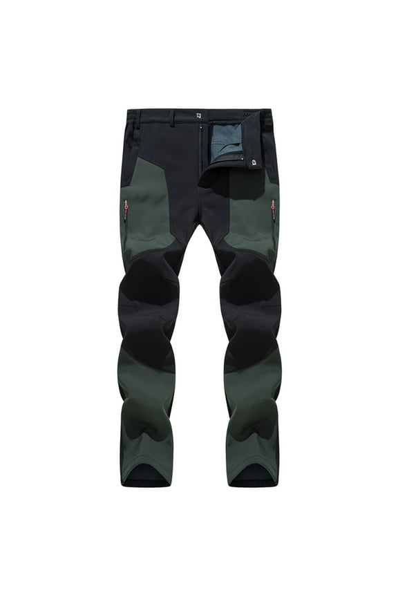 Men's Winter Fleece Lined Waterproof Hiking Snowboard Ski Pants Outdoor Windproof Thermal Insulated Softshell Trousers with Zipper Pockets Green XXL