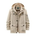 thumbnail image 1 of HOOMEUMY Men's Winter Hooded Jacket Vintage Solid Warm Drawstring Fleece Lined Thick Padded Cotton Outwear Beige XXL, 1 of 6