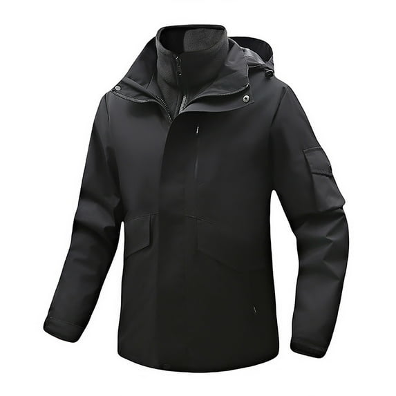 HOOMEUMY Men's Winter Jacket Fleece Lined Waterproof Windproof Hooded Outdoor Coat Warm Thick Snow Ski Jacket Black XXXL