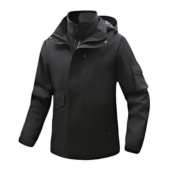 HOOMEUMY Men's Winter Jacket Fleece Lined Waterproof Windproof Hooded Outdoor Coat Warm Thick Snow Ski Jacket Black XXXXXL