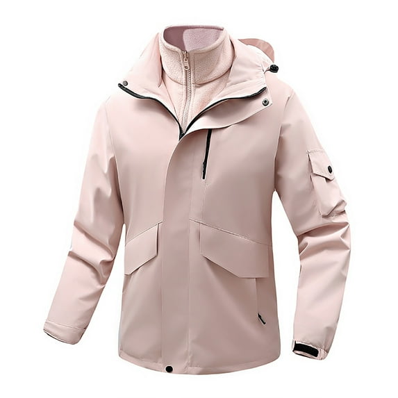HOOMEUMY Men's Winter Jacket Fleece Lined Waterproof Windproof Hooded Outdoor Coat Warm Thick Snow Ski Jacket Pink XXL