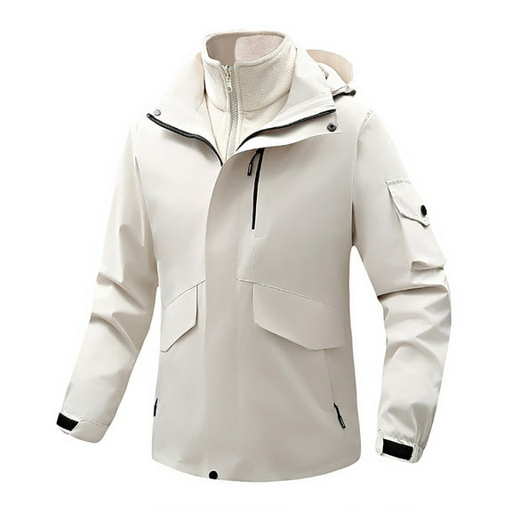 HOOMEUMY Men's Winter Jacket Fleece Lined Waterproof Windproof Hooded Outdoor Coat Warm Thick Snow Ski Jacket White L