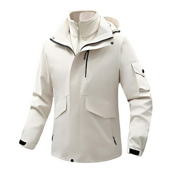 HOOMEUMY Men's Winter Jacket Fleece Lined Waterproof Windproof Hooded Outdoor Coat Warm Thick Snow Ski Jacket White XXXXL