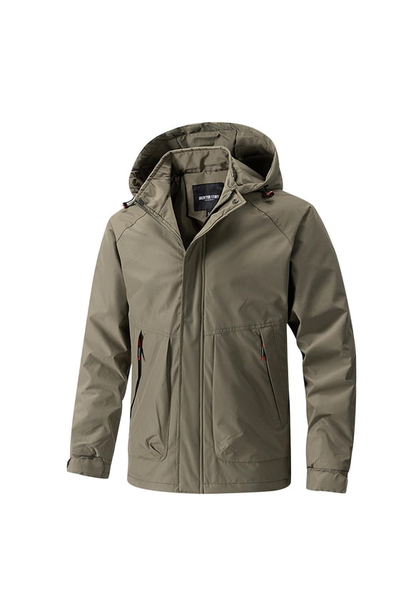 Men's Winter Jacket Warm Hooded Windproof Waterproof Outdoor Coat Thick Fleece Lined Long Sleeve Polyester a_Khaki L