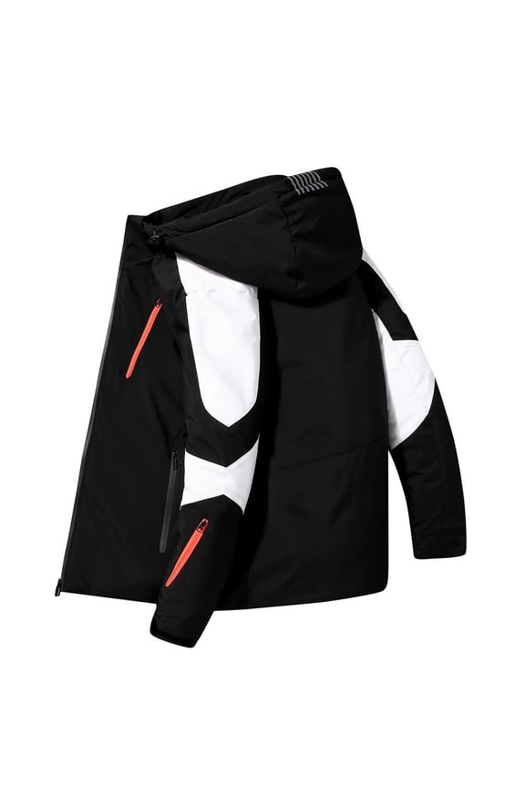 Men's Winter Jacket Warm Thick Padded Hooded Waterproof Windproof Snow Coat Casual Outdoor Sportswear Black M