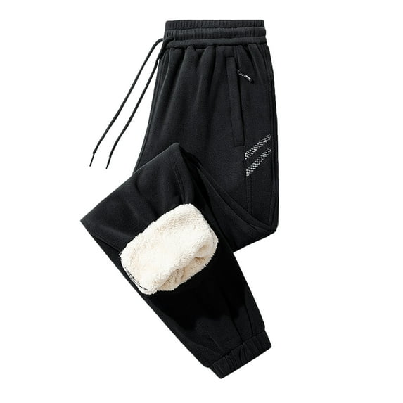 HOOMEUMY Men's Winter Warm Sweatpants Thick Fleece Joggers Pants with Pockets Black Sports Trousers Elastic Waist Straight Leg Bottoms Black M