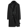 thumbnail image 1 of HOOMEUMY Men's Wool Blend Double Breasted Overcoat Winter Warm Long Trench Coat Business Turndown Collar Outwear Jacket Black XL, 1 of 9