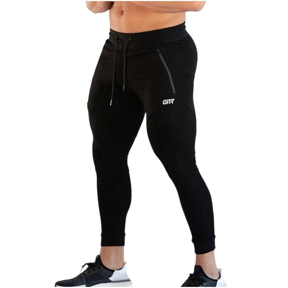 HOOMEUMY Men's Workout Pants Gym Training Joggers Slim Fit Elastic Waist Leggings Quick Dry Sports Trousers with Pockets Black XL