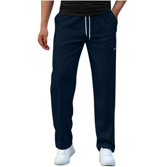 HOOMEUMY Men's Workout Straight Leg Sweatpants Drawstring Elastic Waist Trousers Solid Color Casual Spring Fall Pants with Pockets Blue 16