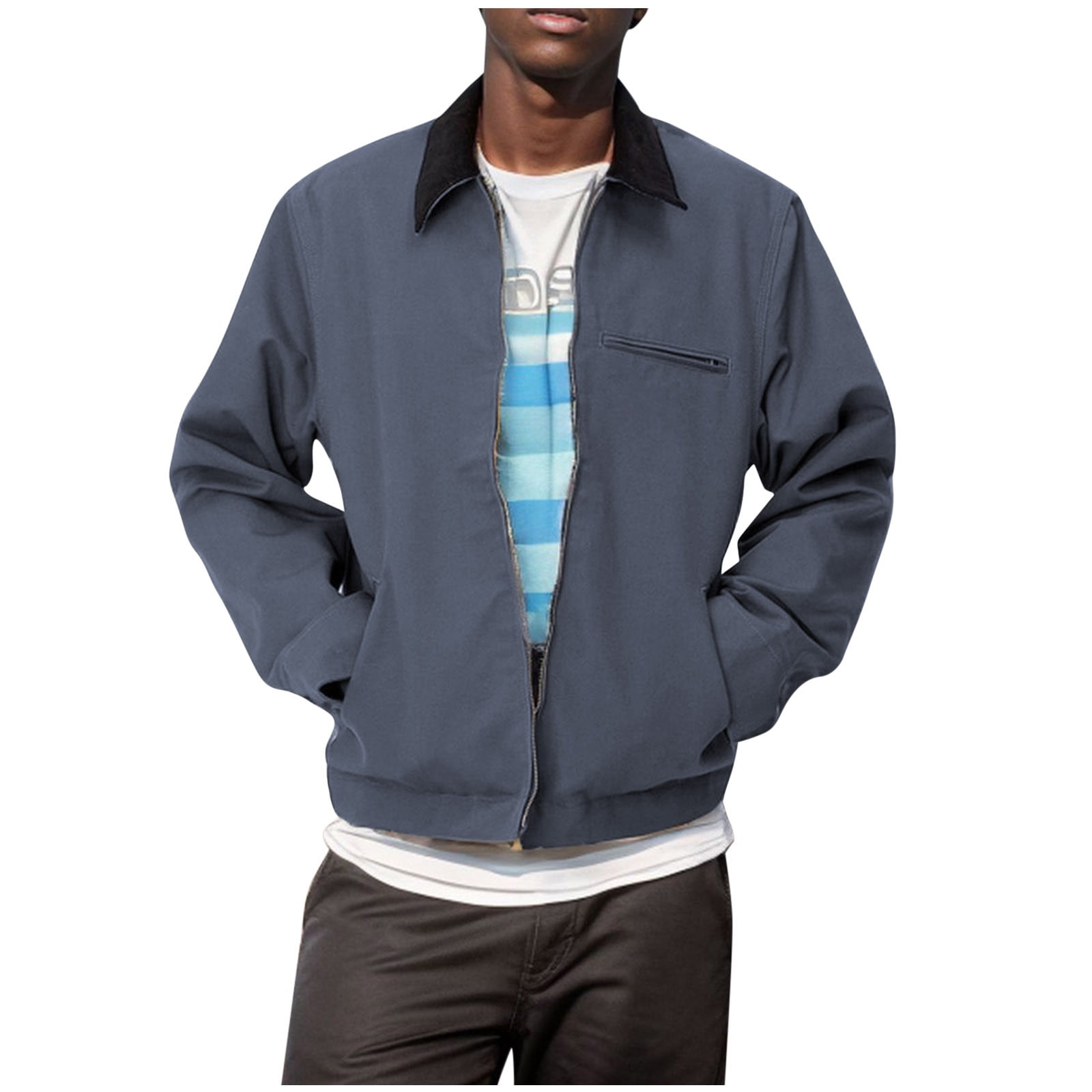HOOMEUMY Men's Workwear Jacket Cotton Full Zip Long Sleeve