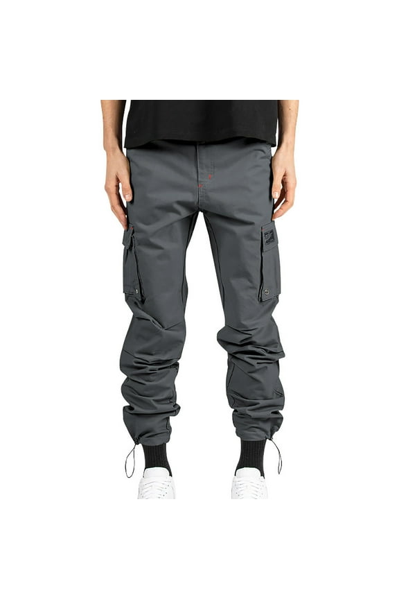 Men's Woven Streetwear Vintage Multi-Pocket Camouflage Bound Feet Casual Loose Fit Cargo Pants Joggers Gray XXL