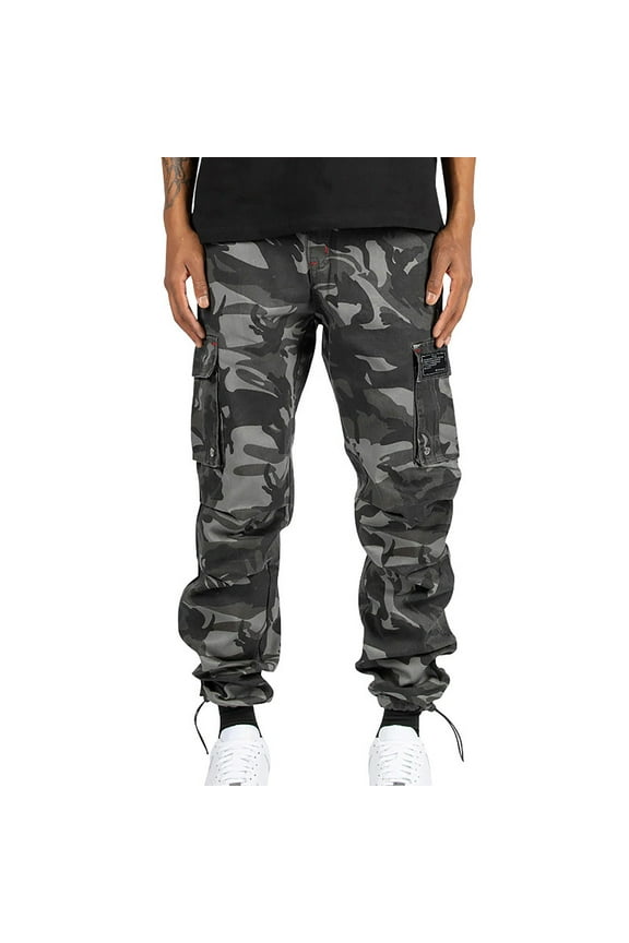 Men's Woven Streetwear Vintage Multi-Pocket Camouflage Bound Feet Casual Loose Fit Cargo Pants Joggers Multi-color L