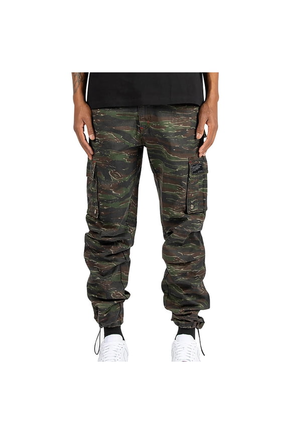 Men's Woven Streetwear Vintage Multi-Pocket Camouflage Bound Feet Casual Loose Fit Cargo Pants Joggers Multi-color M
