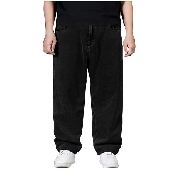HOOMEUMY Mens Baggy Hip Hop Jeans Casual Loose Fit Vintage Skateboard Dance Denim Pants Casual Elastic Straight Leg Sport Pant Black 20