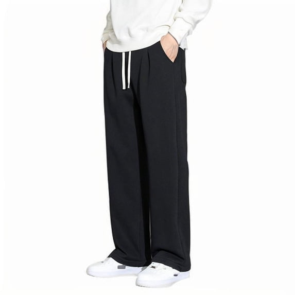 HOOMEUMY Wide Leg Sweatpants for Men Solid Color Casual Pockets Jogger Pants Baggy Workout Athletic Pants (Black,XXXXL)