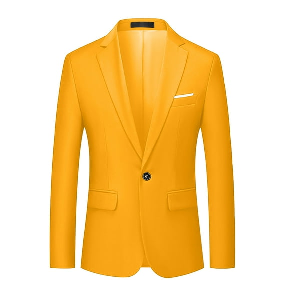 HOOMEUMY Mens Blazer Suit Jacket Workout Long Sleeve Clothes Fashion Classic Solid Coat Turndown Collar Design Slim Fit One Button Business Wedding Party Jacket Casual Yellow XXXXXXL