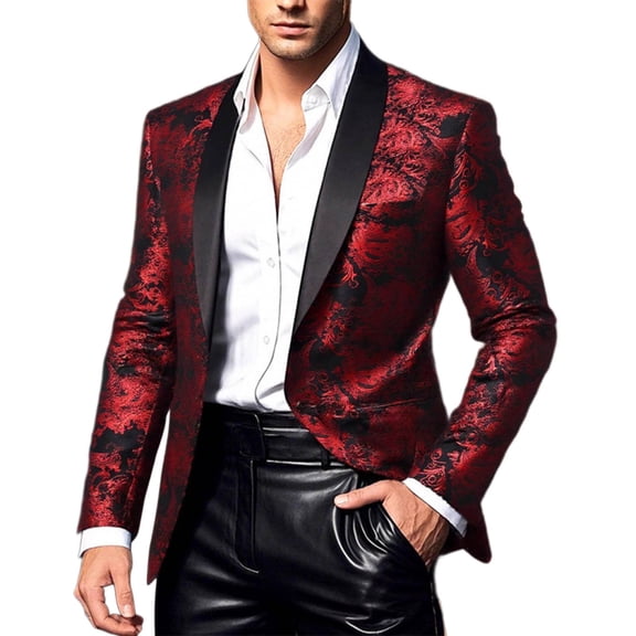 HOOMEUMY Mens Blazers Fashion Mens Tuxedo Blazer Jackets One Button Lapel Suits for Dinner,Prom,Wedding (Red,XXL）