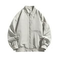 thumbnail image 1 of HOOMEUMY Mens Bomber Jacket 2025 Trendy Classic Solid Coat Stand Collar Jacket Loose Fit Design Casual Workout Drop Shoulder Clothes Fashion White XXL, 1 of 3