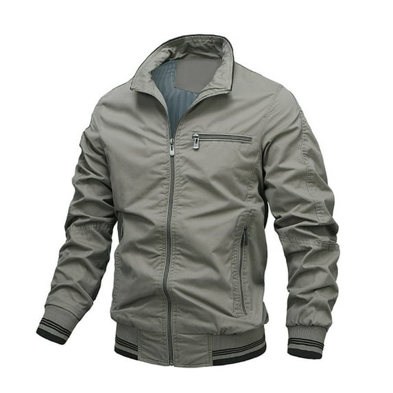 HOOMEUMY Mens Bomber Jacket Casual Workout Long Sleeve Clothes Fashion 2025 Trendy Classic Solid Coat Stand Collar Jacket Zipper Design Green XXXXXL